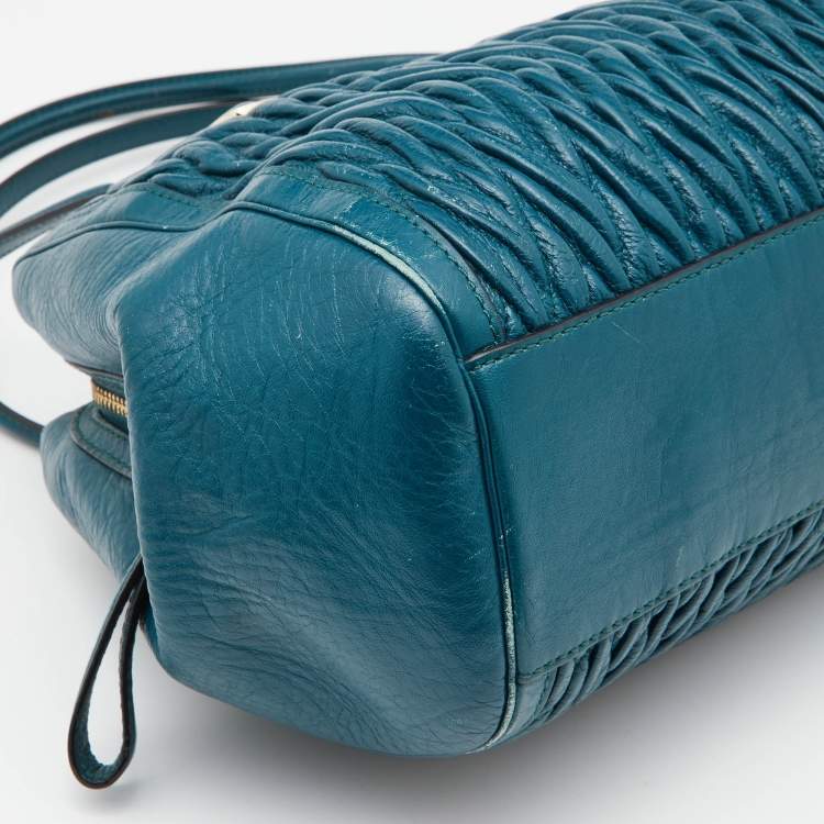 Pre Owned Coach Blue Twist Gathered Leather Madison Madeline Eastwest Satchel