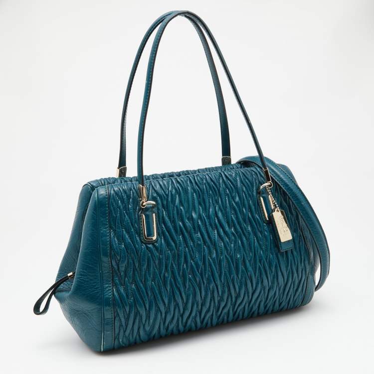 Pre Owned Coach Blue Twist Gathered Leather Madison Madeline Eastwest Satchel