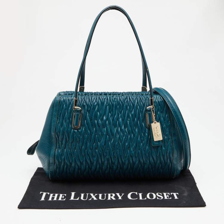 Pre Owned Coach Blue Twist Gathered Leather Madison Madeline Eastwest Satchel