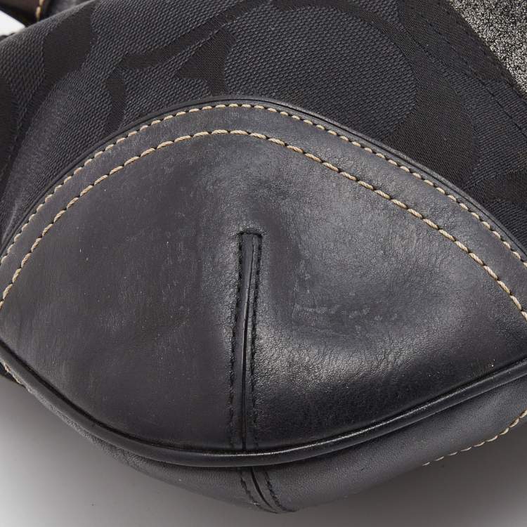 Pre Owned Coach Black Signature Canvas And Leather Hamilton Hobo