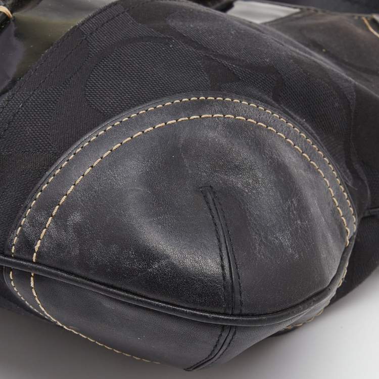 Pre Owned Coach Black Signature Canvas And Leather Hamilton Hobo