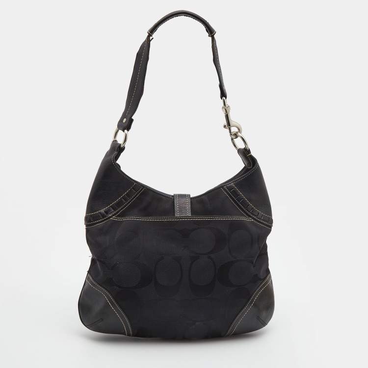 Pre Owned Coach Black Signature Canvas And Leather Hamilton Hobo