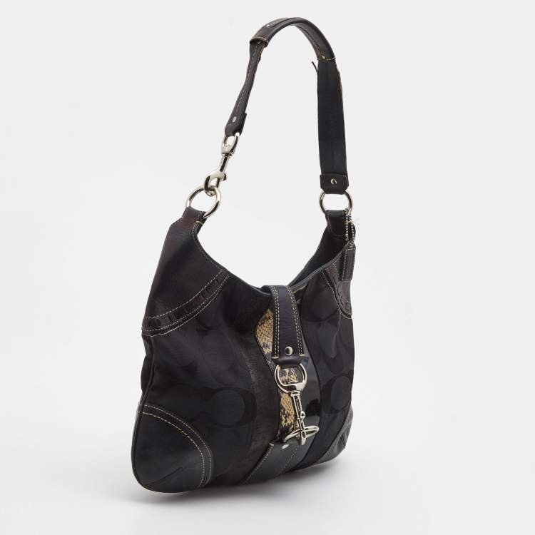 Pre Owned Coach Black Signature Canvas And Leather Hamilton Hobo