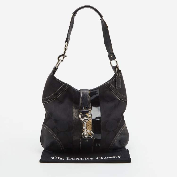 Pre Owned Coach Black Signature Canvas And Leather Hamilton Hobo