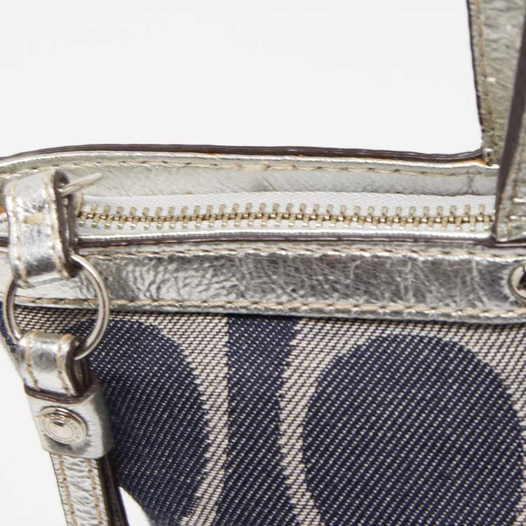 Pre Owned Coach Blue/Silver Denim and Leather Tote
