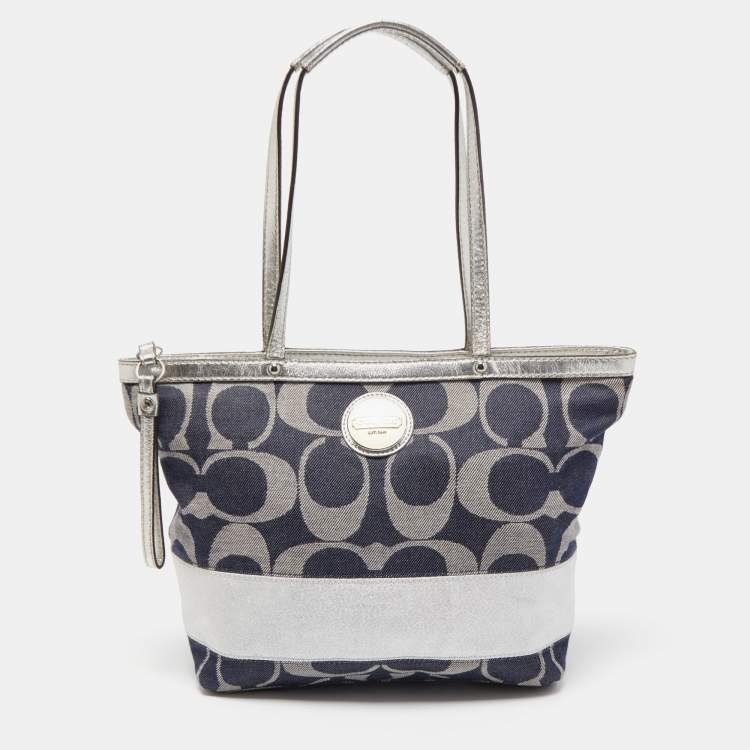 Coach Blue/Silver Denim and Leather Tote