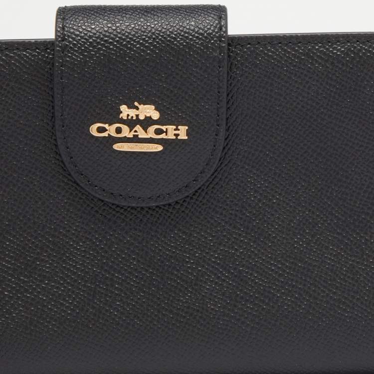 Pre Owned Coach Black Leather Zip Wristlet Wallet