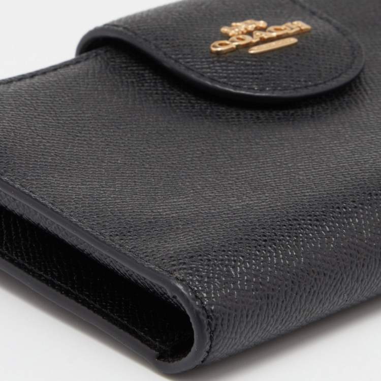 Pre Owned Coach Black Leather Zip Wristlet Wallet