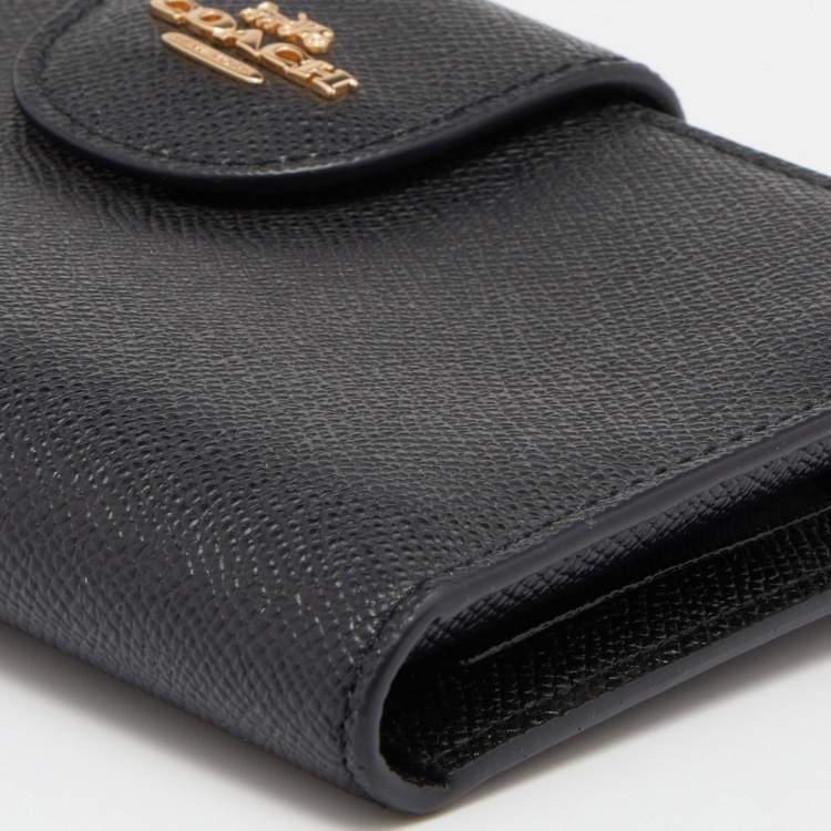 Pre Owned Coach Black Leather Zip Wristlet Wallet