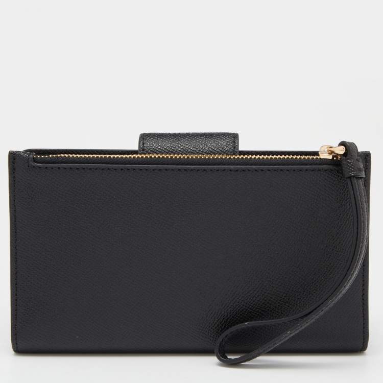Pre Owned Coach Black Leather Zip Wristlet Wallet