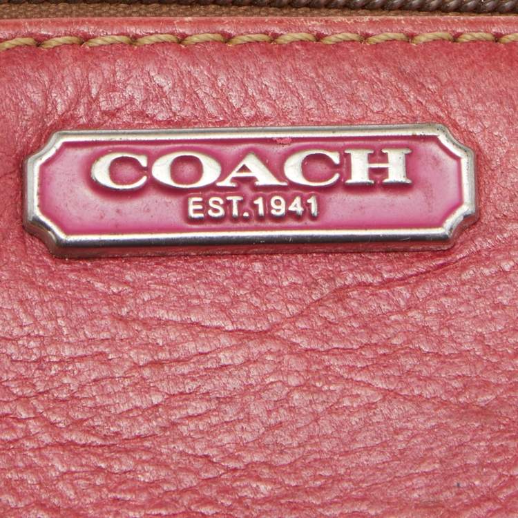 Pre Owned Coach Beige/Pink Signature Canvas and Leather Wristlet Pouch