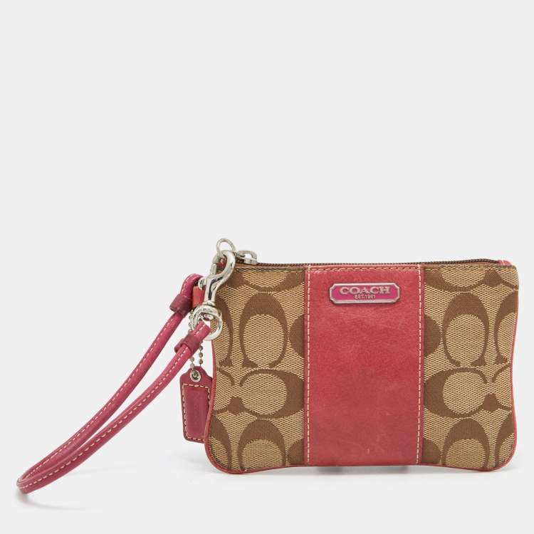Coach Beige/Pink Signature Canvas and Leather Wristlet Pouch Coach | The  Luxury Closet