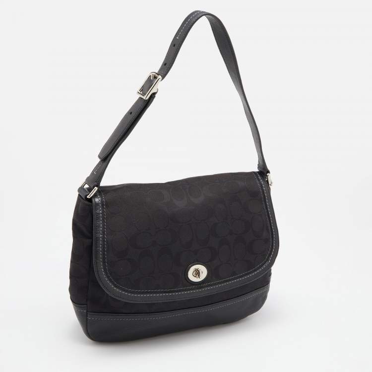 Pre Owned Coach Black Signature Canvas and Leather Park Hobo 