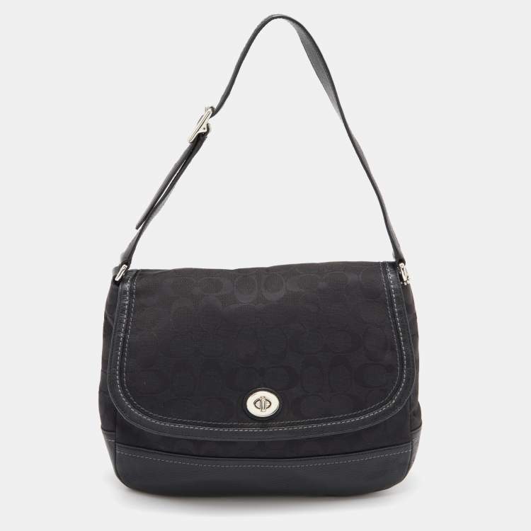 Pre Owned Coach Black Signature Canvas and Leather Park Hobo 