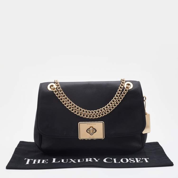 مملوكة مسبقًا Coach Black Leather Flap Cassidy Chain Shoulder Bag