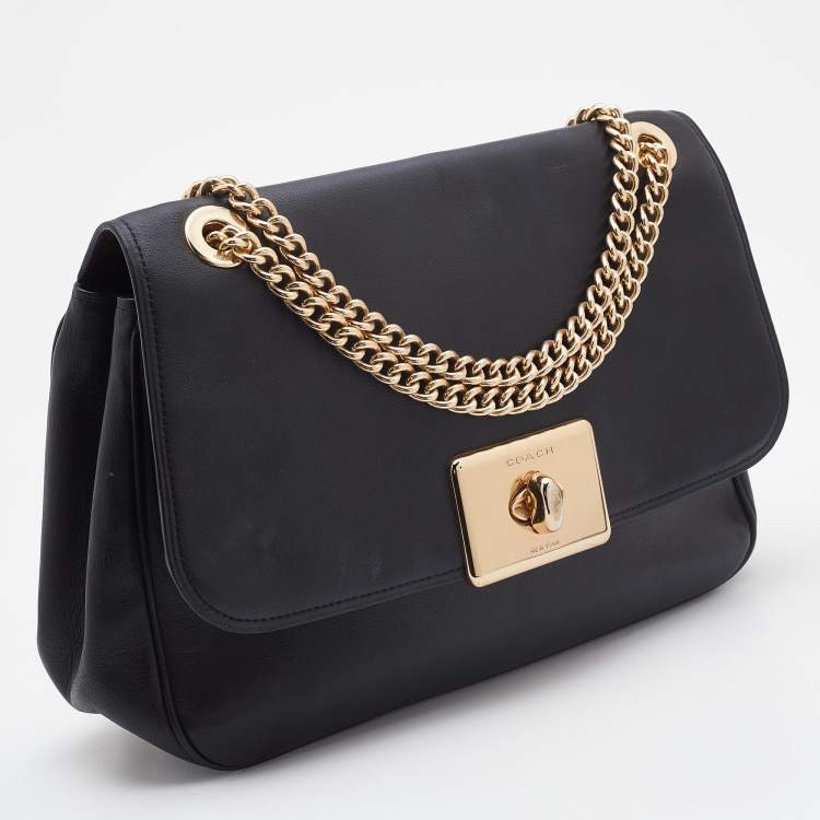 مملوكة مسبقًا Coach Black Leather Flap Cassidy Chain Shoulder Bag