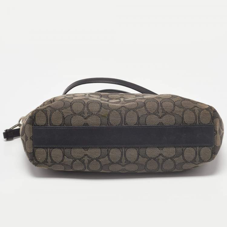 Pre Owned Coach Grey/Black Signature Canvas and Leather Prairie Signature Satchel