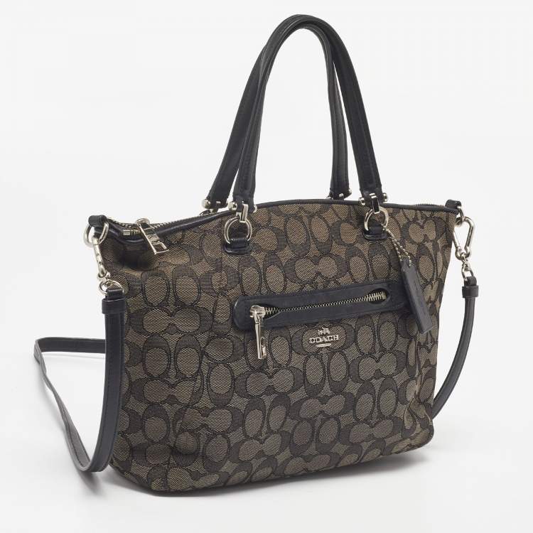 Pre Owned Coach Grey/Black Signature Canvas and Leather Prairie Signature Satchel