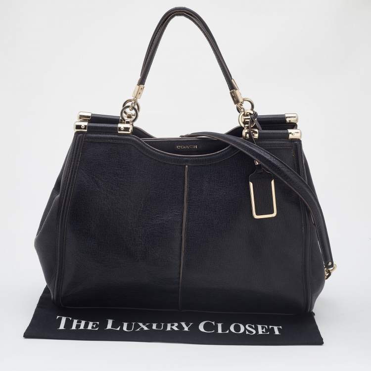 Pre Owned Coach Black Leather Madison Pinnacle Carrie Satchel