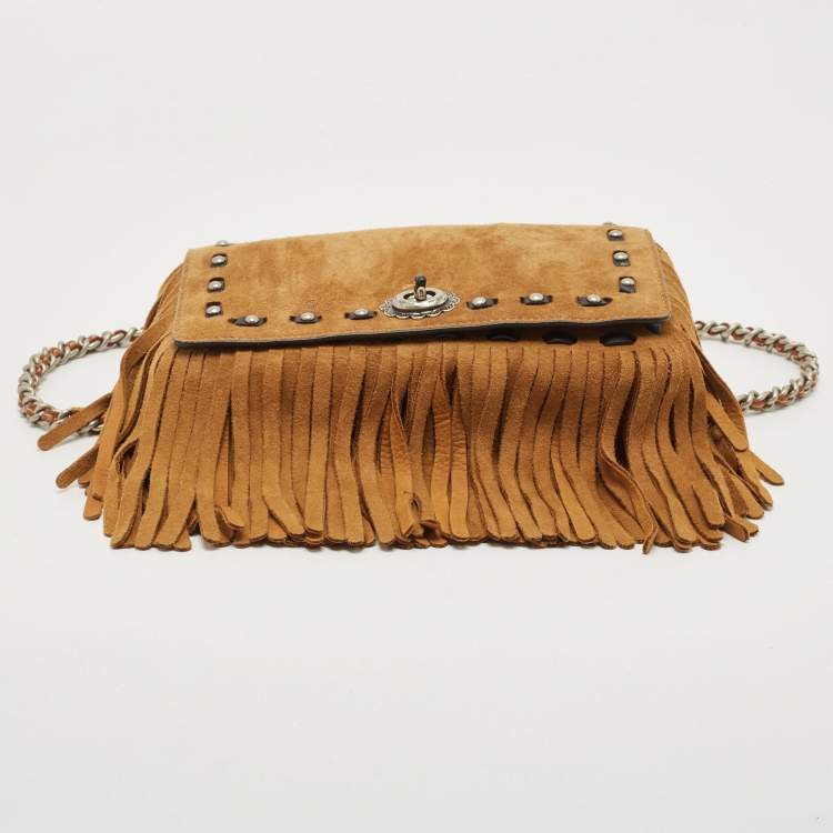 Pre Owned Coach Brown Suede Fringe Dinky Crossbody Bag