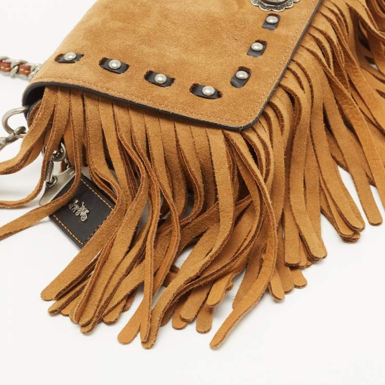 Pre Owned Coach Brown Suede Fringe Dinky Crossbody Bag