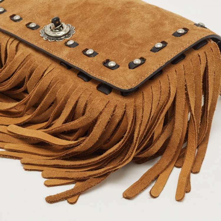 Pre Owned Coach Brown Suede Fringe Dinky Crossbody Bag