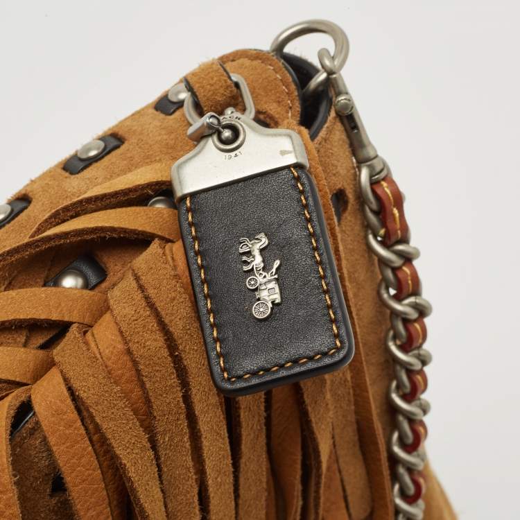 Pre Owned Coach Brown Suede Fringe Dinky Crossbody Bag