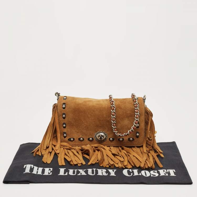 Pre Owned Coach Brown Suede Fringe Dinky Crossbody Bag