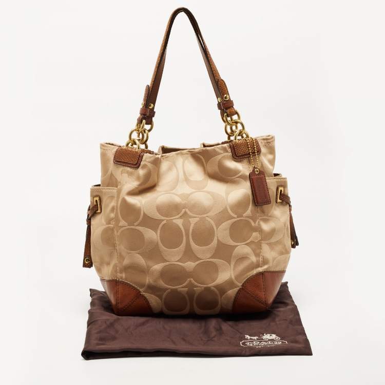 Pre Owned Coach Beige/Brown Signature Fabric and Leather Tote