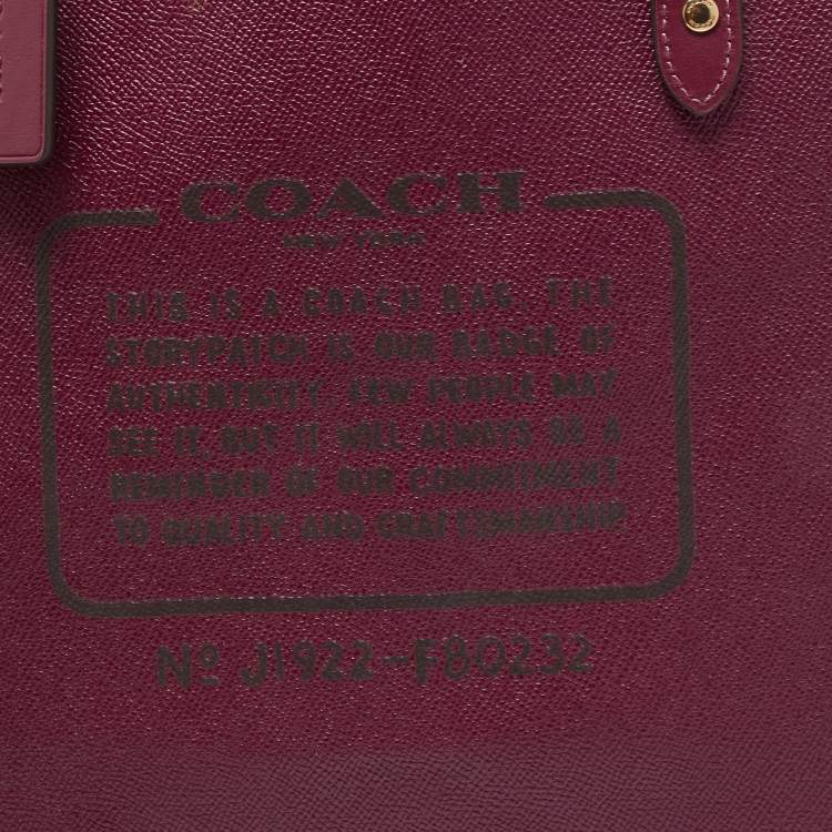 Pre Owned Coach Purple Cat Print Party Coated Canvas and Leather City Reversible Tote
