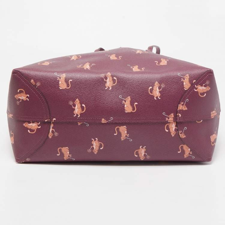 Pre Owned Coach Purple Cat Print Party Coated Canvas and Leather City Reversible Tote