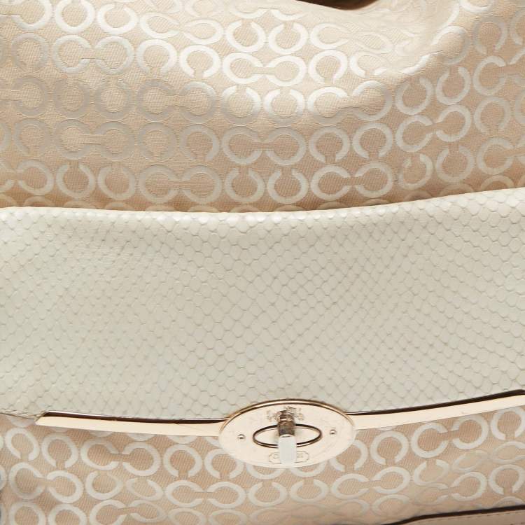 Pre Owned Coach Cream Op Art Fabric and Leather Madison Hobo 