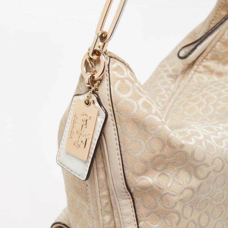 Pre Owned Coach Cream Op Art Fabric and Leather Madison Hobo 