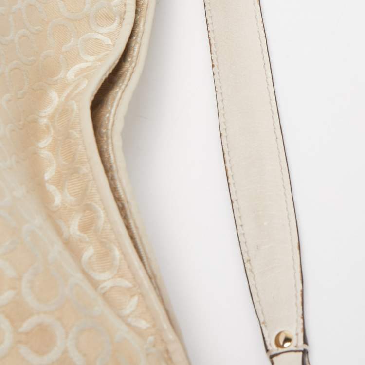 Pre Owned Coach Cream Op Art Fabric and Leather Madison Hobo 