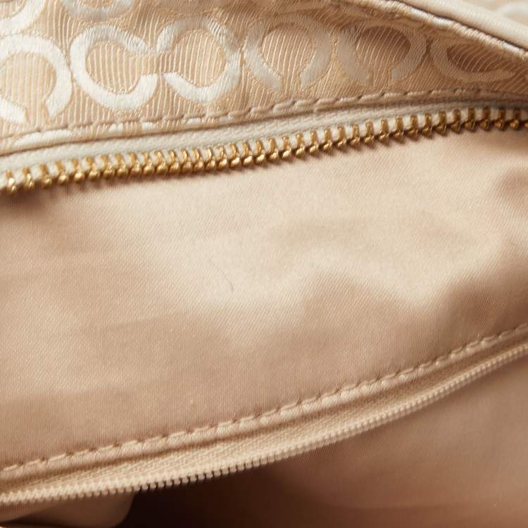 Pre Owned Coach Cream Op Art Fabric and Leather Madison Hobo 
