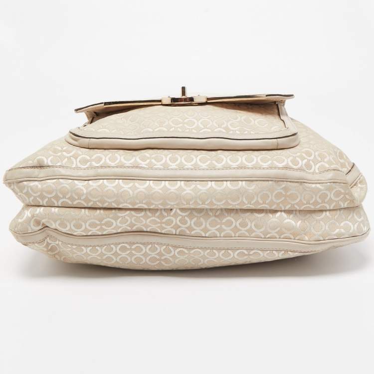Pre Owned Coach Cream Op Art Fabric and Leather Madison Hobo 