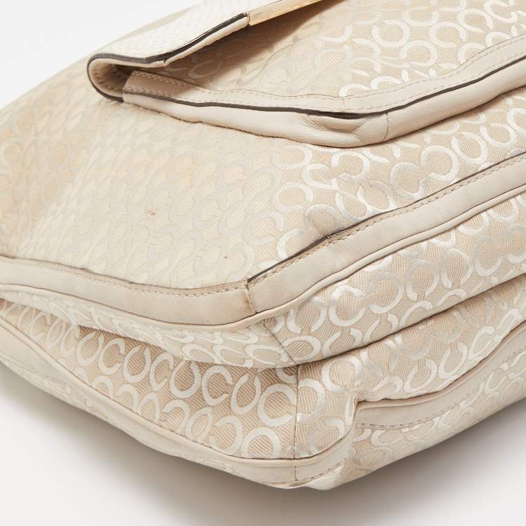 Pre Owned Coach Cream Op Art Fabric and Leather Madison Hobo 