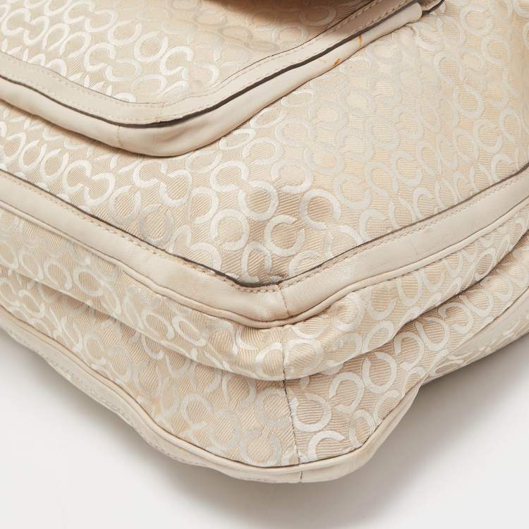 Pre Owned Coach Cream Op Art Fabric and Leather Madison Hobo 