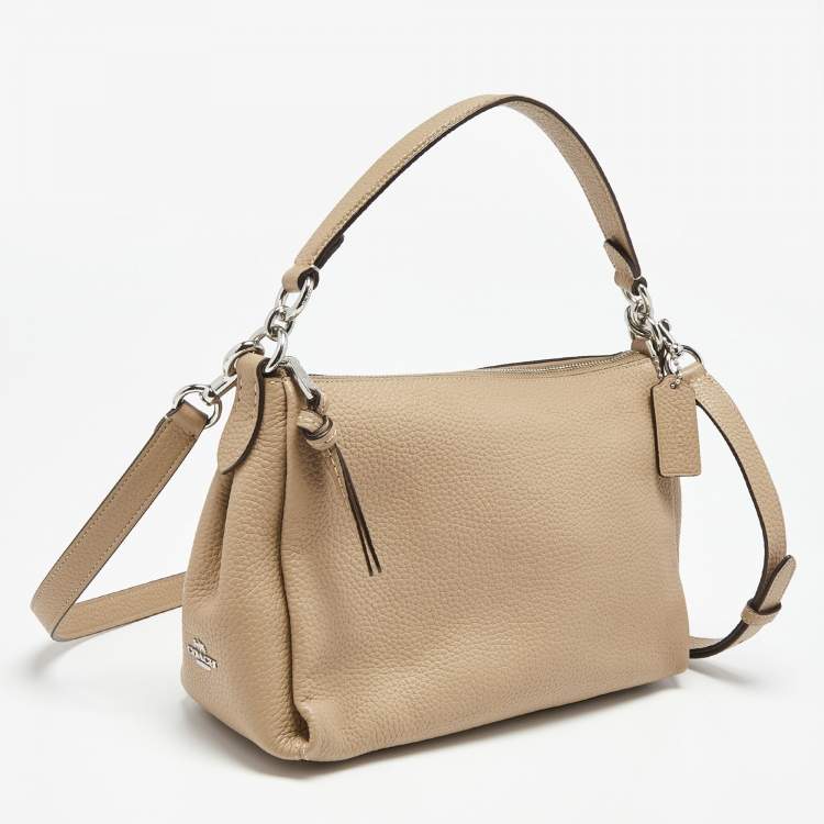 Pre Owned Coach Taupe Pebbled Leather Soft Shay Shoulder Bag