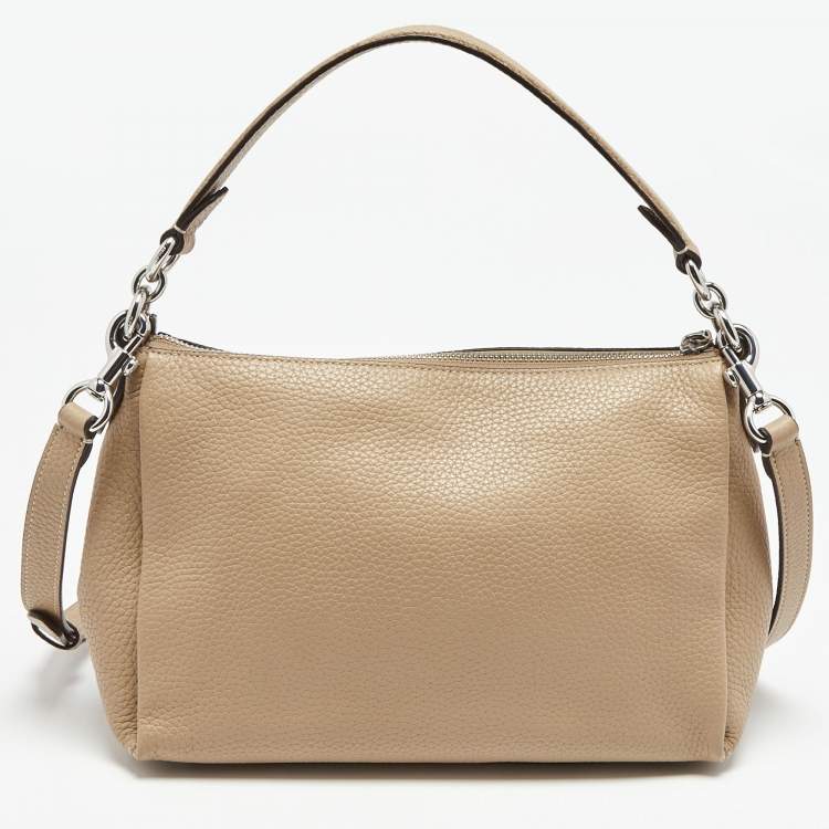 Pre Owned Coach Taupe Pebbled Leather Soft Shay Shoulder Bag