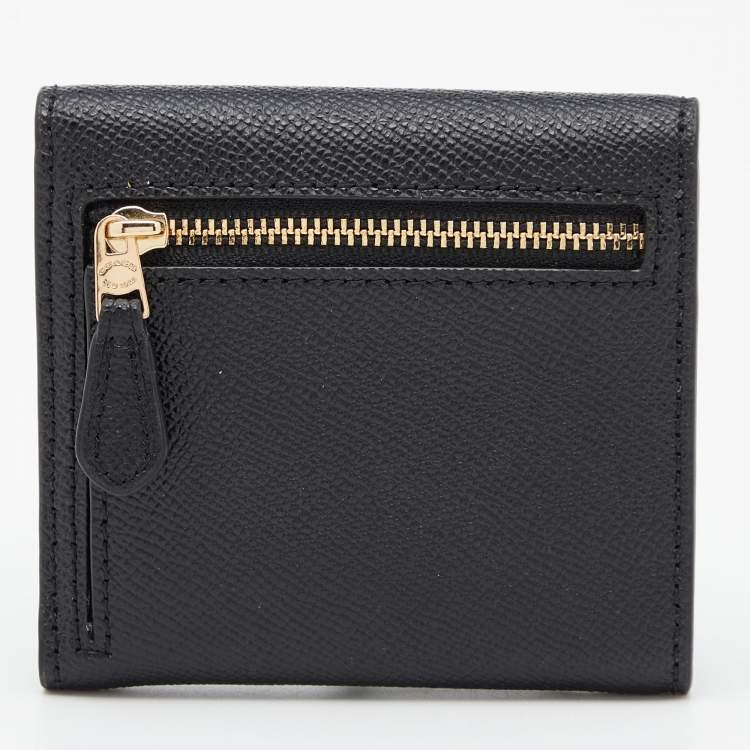 Pre Owned Coach Black Leather Trifold Compact Wallet