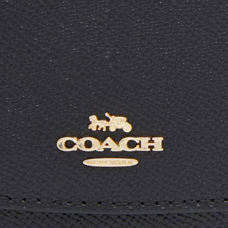 Pre Owned Coach Black Leather Trifold Compact Wallet