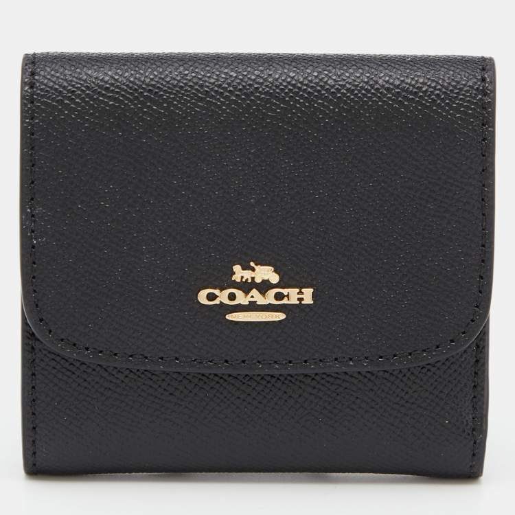 COACH Flat Card Case in Cross Grain Black One Size