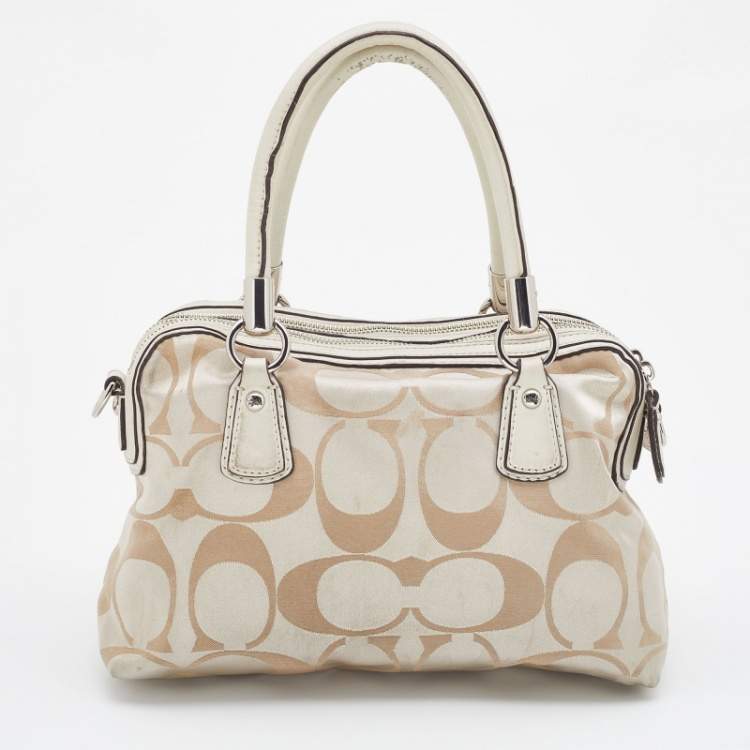 Pre Owned Coach Beige Signature Canvas and Leather Buckle Satchel