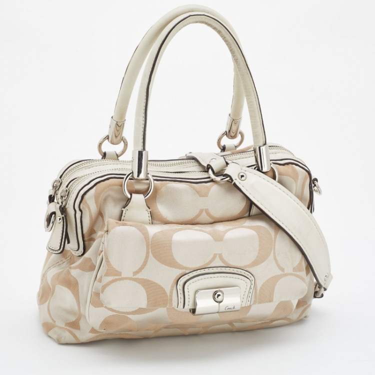 Pre Owned Coach Beige Signature Canvas and Leather Buckle Satchel