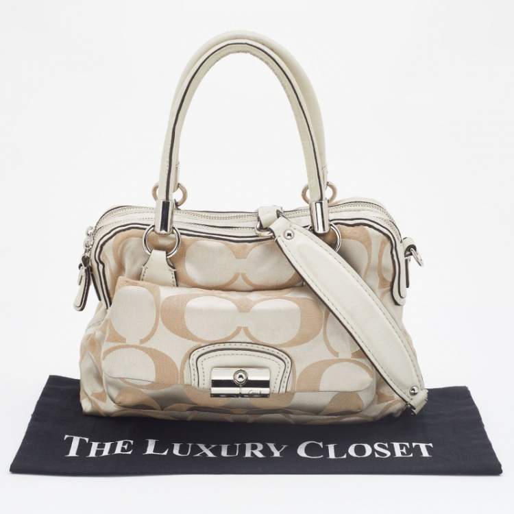 Pre Owned Coach Beige Signature Canvas and Leather Buckle Satchel