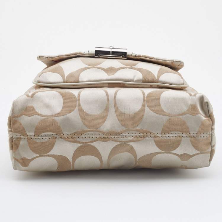 Pre Owned Coach Beige Signature Canvas and Leather Buckle Satchel