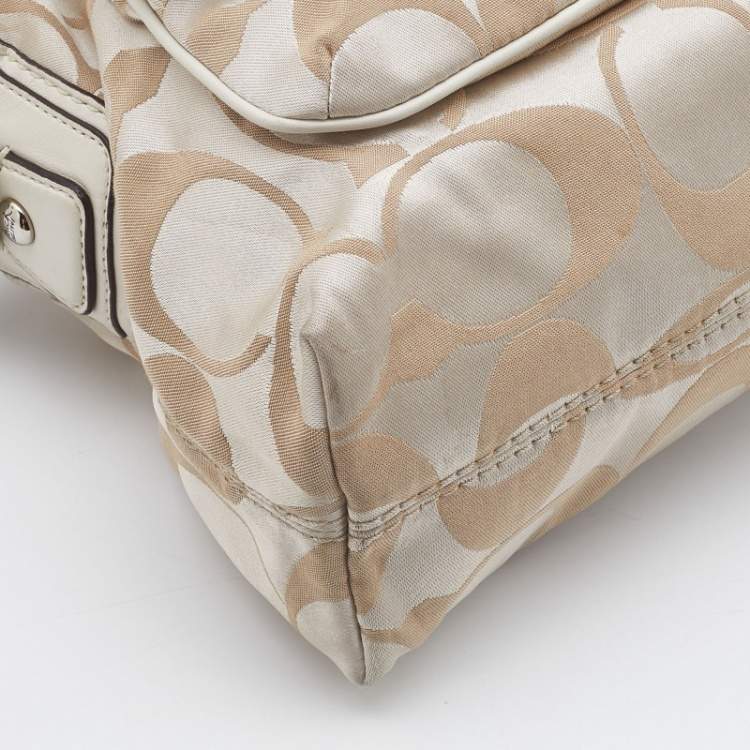 Pre Owned Coach Beige Signature Canvas and Leather Buckle Satchel