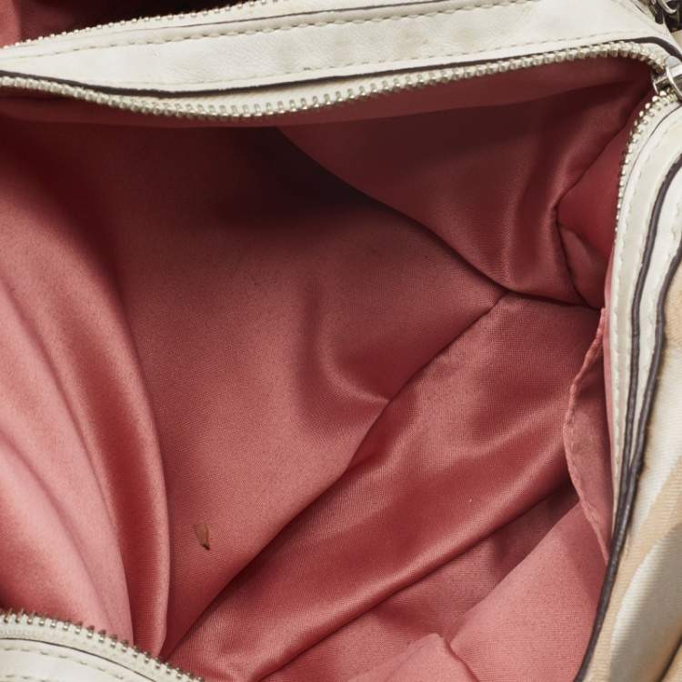 Pre Owned Coach Beige Signature Canvas and Leather Buckle Satchel