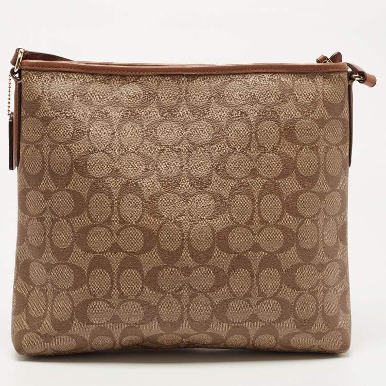 Pre Owned Coach Brown Signature Coated Canvas Varsity Stripe File Messenger Bag